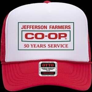 Jefferson Farmers CO-OP 50 Years Service Red/White Foam Trucker Hat Cap